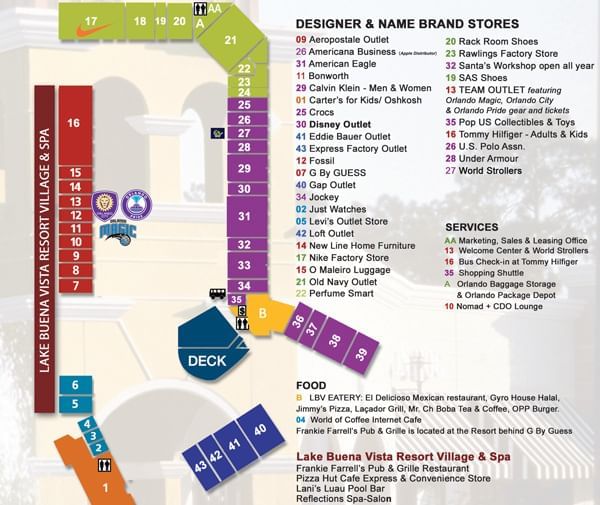 Floor plan of Lake Buena Vista Factory Stores