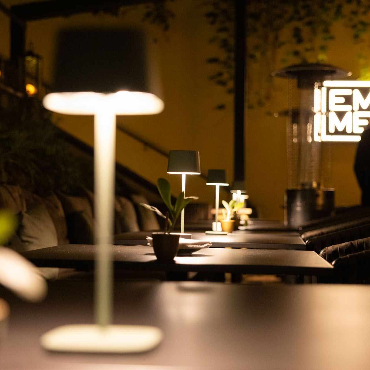 Close-up of the table with lamps in EMME Restaurant at Margutta 19