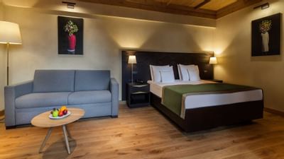 Bed and sofa with wall art in King Studio at Ana Hotels Bradul