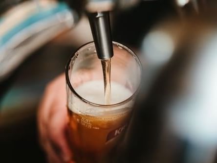 Close-up of pouring beer tap at a brewery near La Galerie Hotel