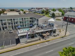 Aerial view of the hotel & street at Block Party Hotels