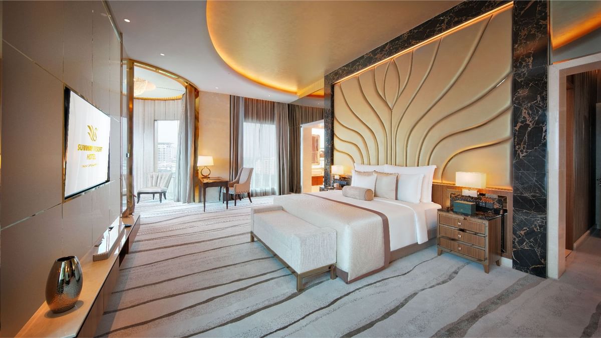 Interior of Superior King Room with carpeted floors at Sunway Hotel Hanoi