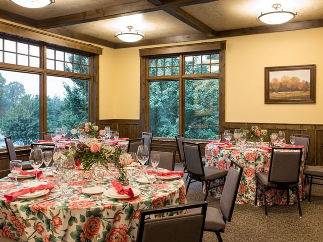 indoor table set up for charles davis event room