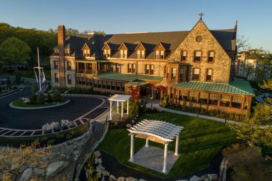 Exterior view of the hotel & gardens at The Abbey Inn