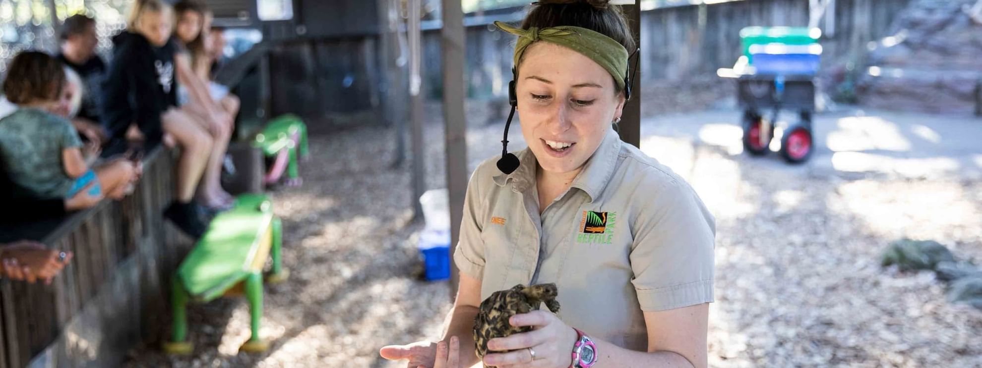 Lady holding turtle at Australian Reptile Park
