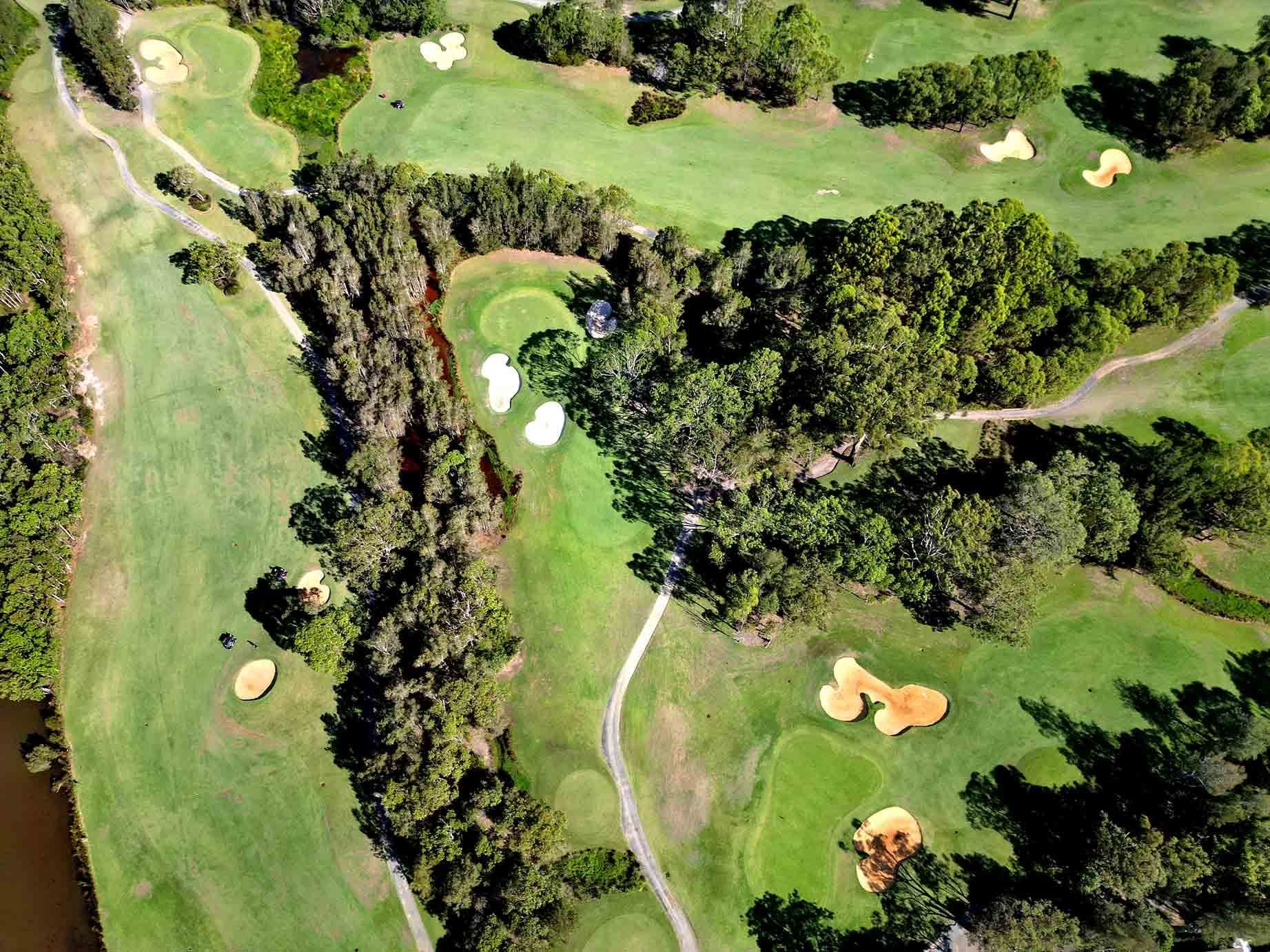 Aerial view of Kooindah Waters Golf Course near Mercure Kooindah Waters