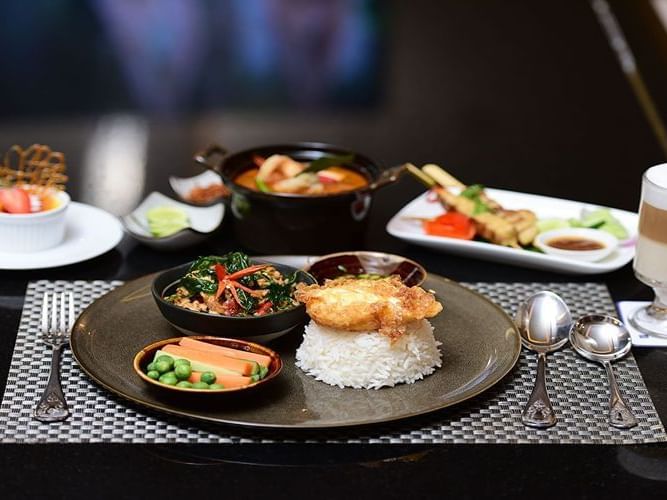 Close-up of a meal served at Chatrium Hotel Royal Lake Yangon
