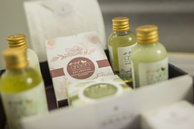 Closeup of spa amenities in Spa at Recoleta Grand Hotel