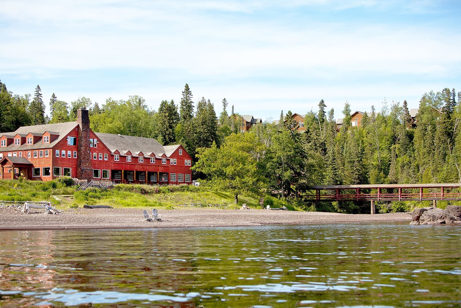 Exterior view of the Lutsen Resort by the beach