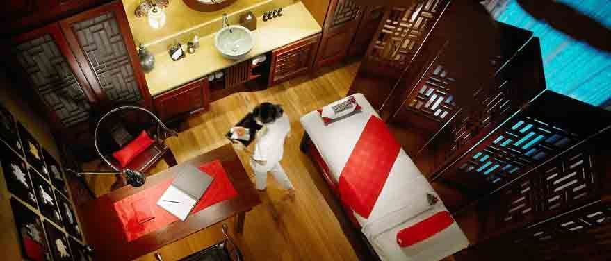 High angle view of a treatment room in the Wellness spa at The Banjaran Hotsprings Retreat