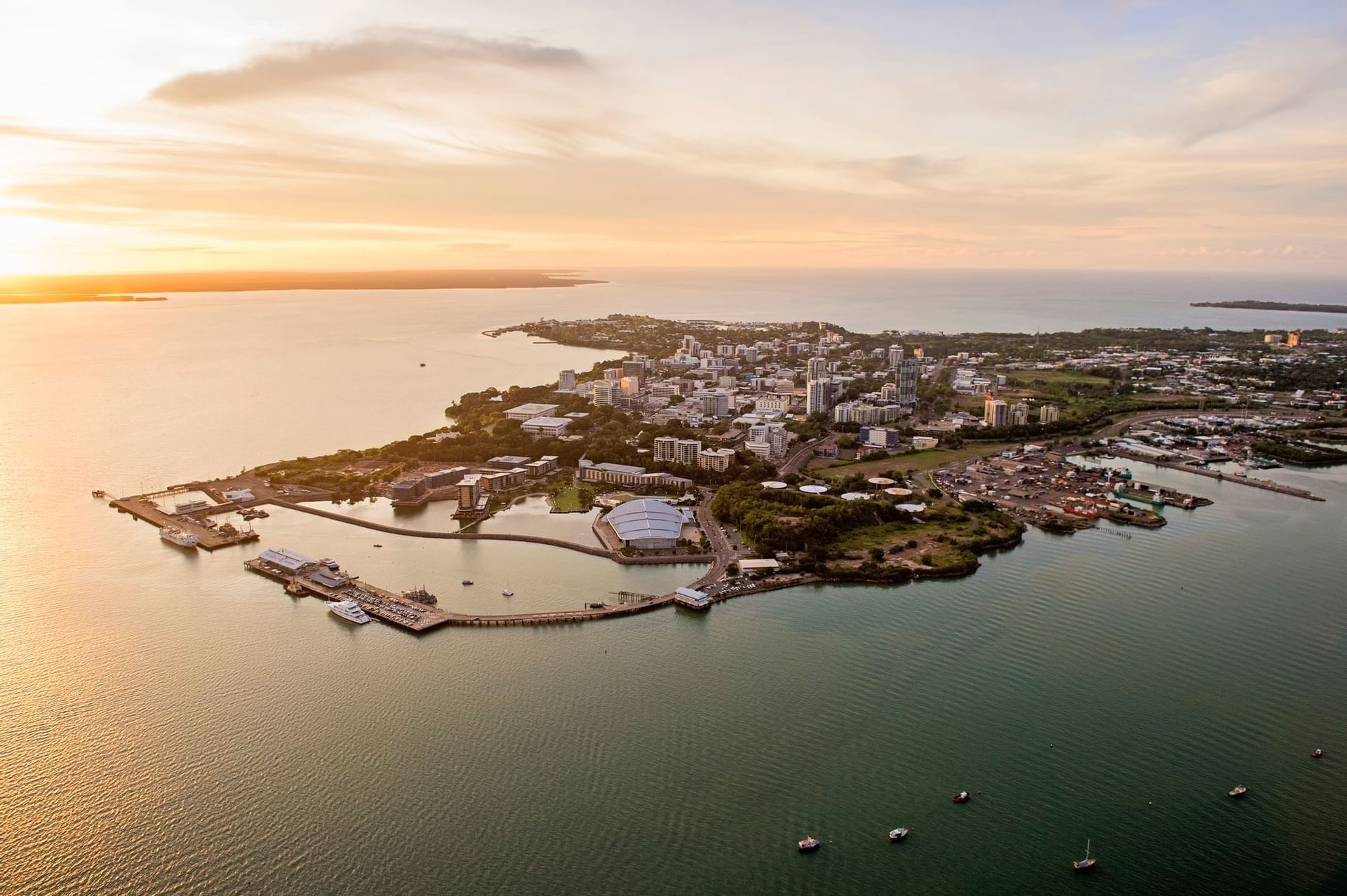 Aerial view of Novotel Darwin Airport at sunset