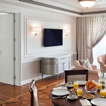 Living and dining area in Grand Suite at Palazzo Versace Dubai