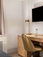 Work desk under hanging TV near window in Petite Classic at Warwick Allerton Chicago