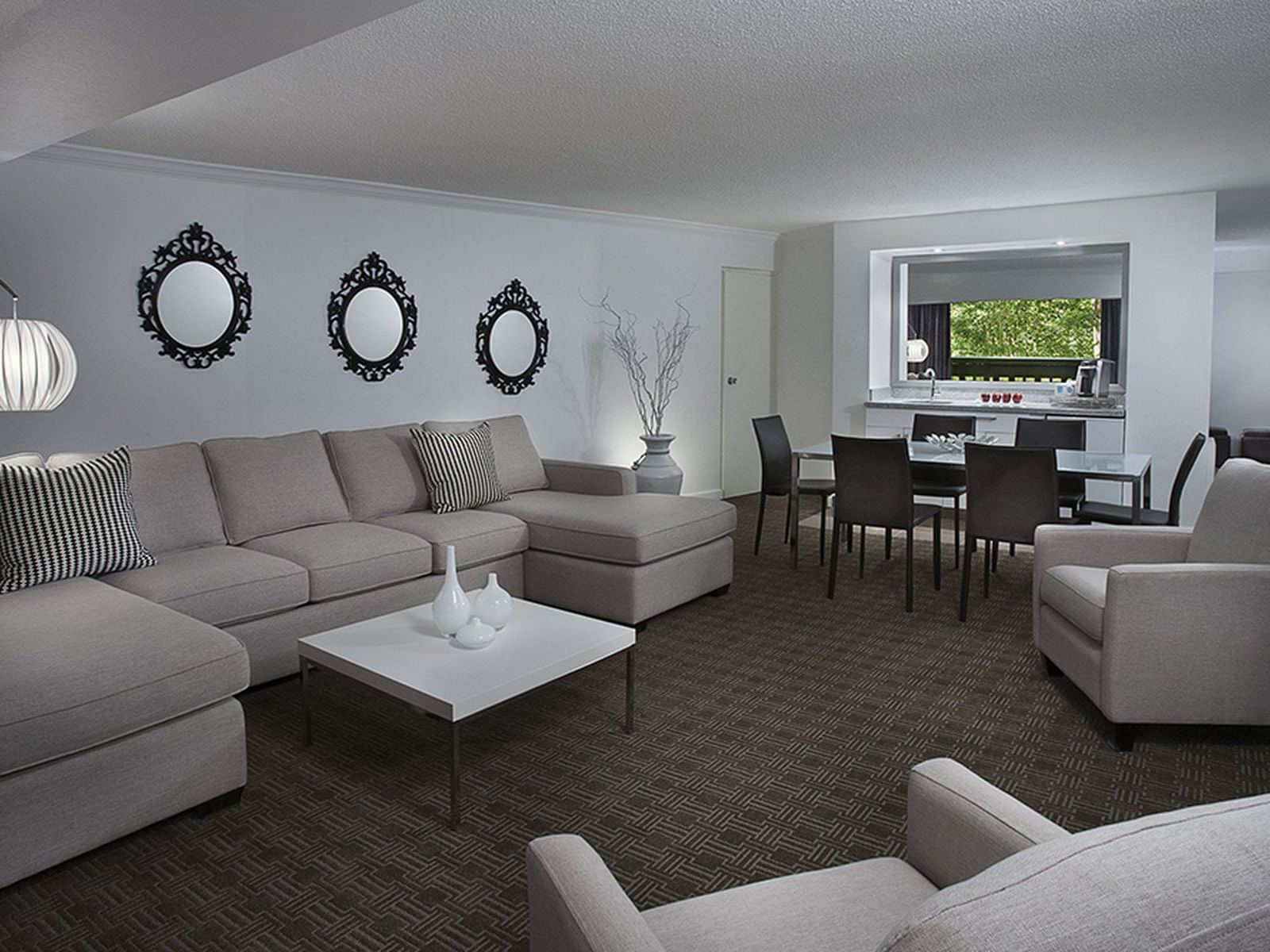 Spacious seating area in hotel room