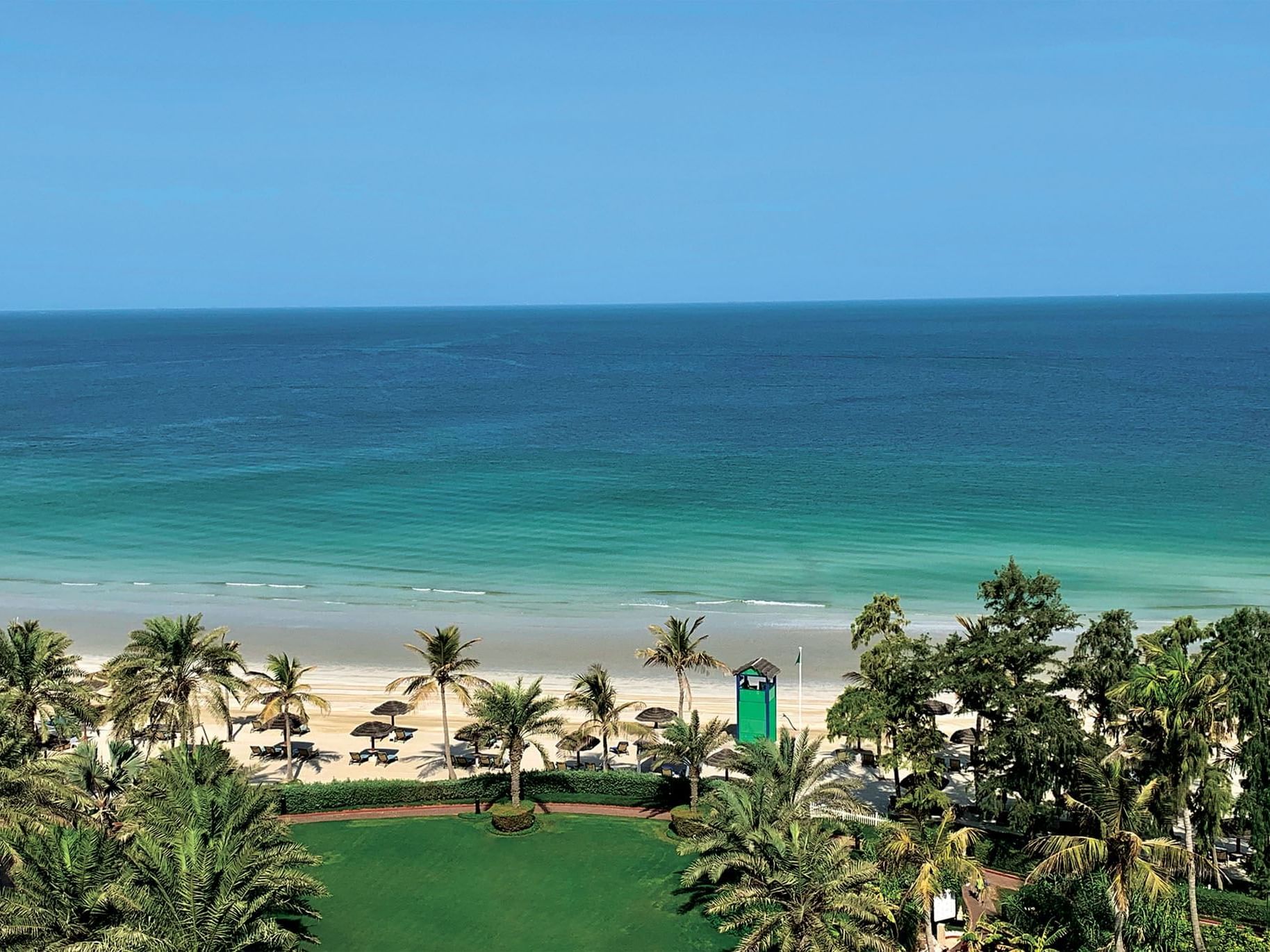 Aerial view of the longest private beach near Ajman Hotel