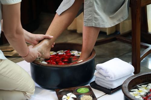 View of a feet pedicure at Peppers Seminyak