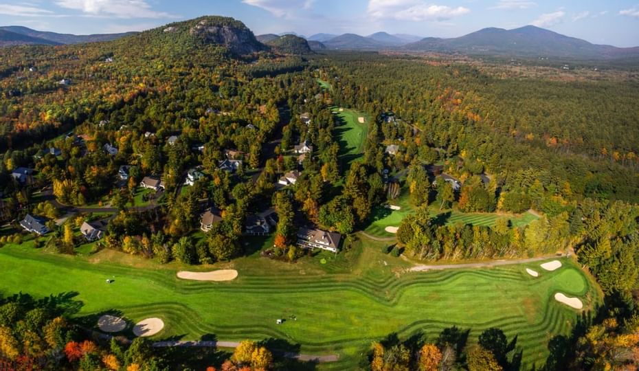 Aerial view of the 18 hole Golf course at White Mountain Hotel
