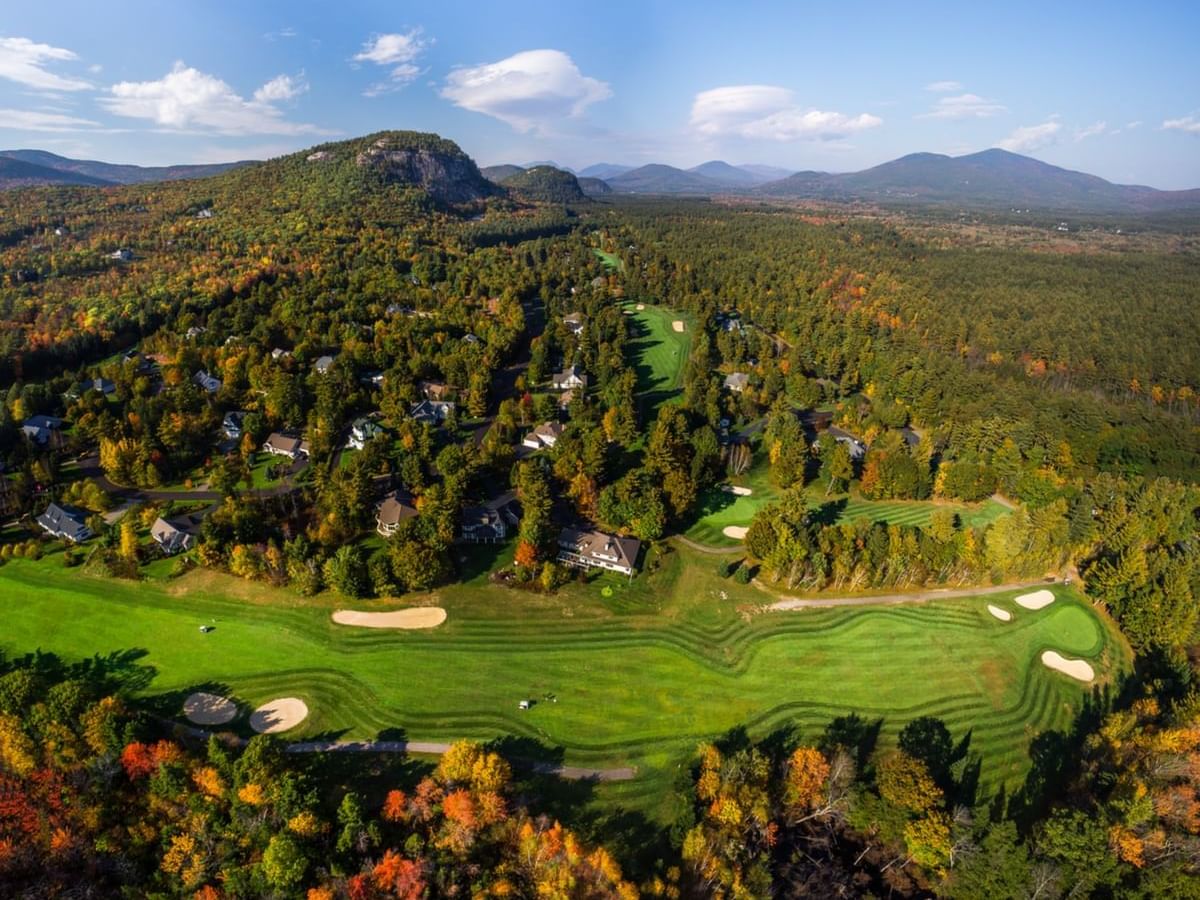 Aerial view of the 18 hole Golf course at White Mountain Hotel