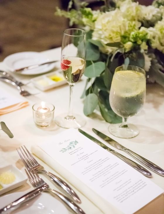 Cutlery items with invitation card at The Venue at Portwalk