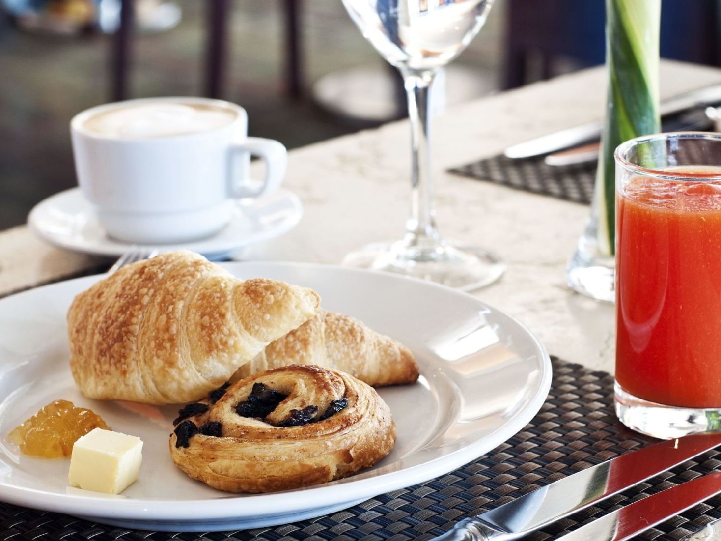 Croissant & pastries with juice served in The Time New York