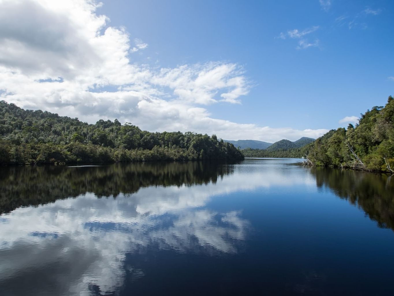 Landscape view of the Gordon River near Strahan Village Hotel