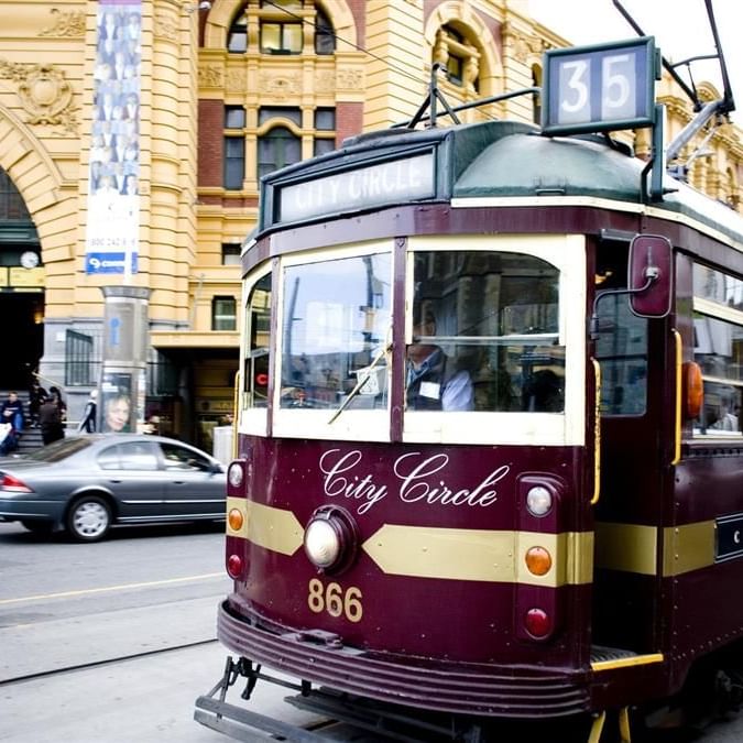Close up on a tram in Melbourne city near Novotel Melbourne