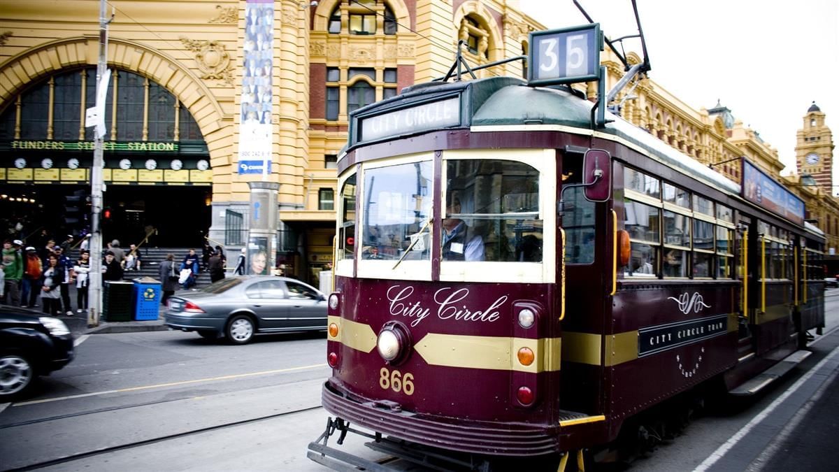 Close up on a tram in Melbourne city near Novotel Melbourne