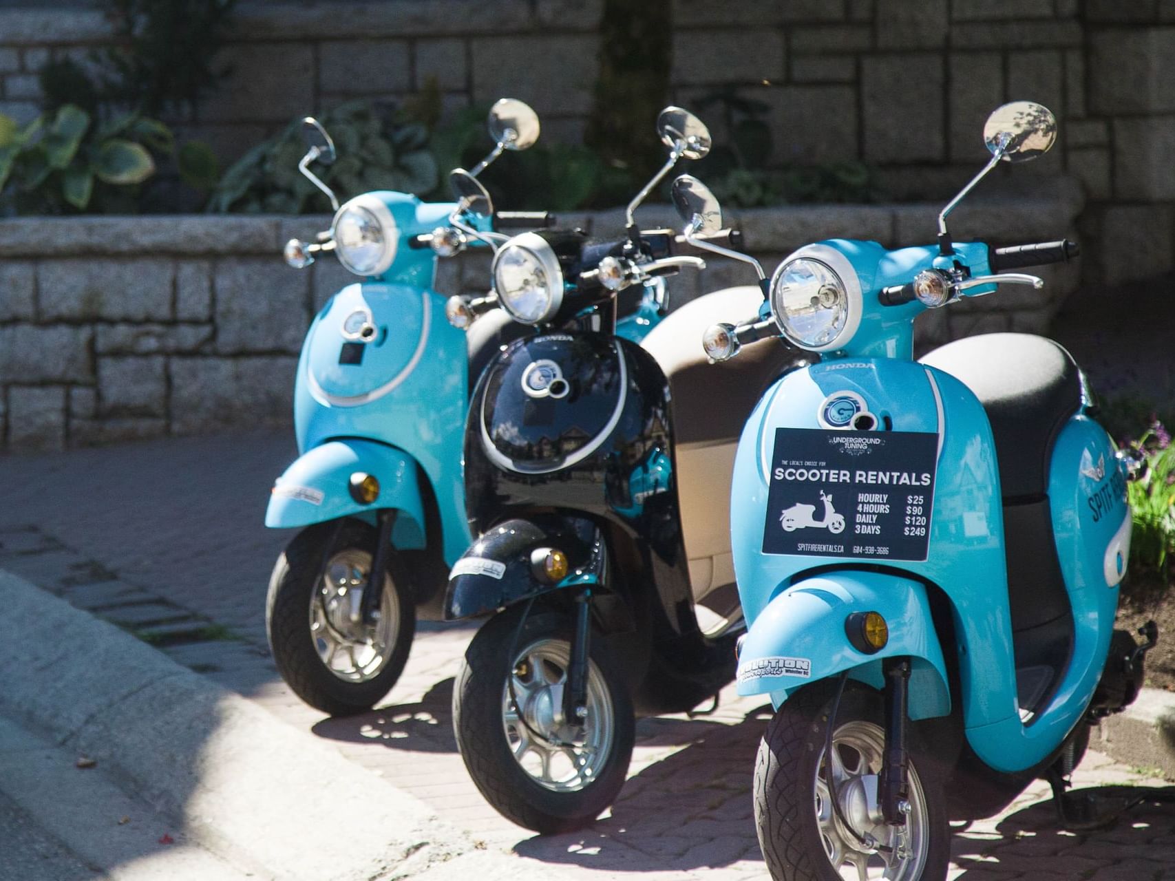 Parked motorcycles at Summit Lodge