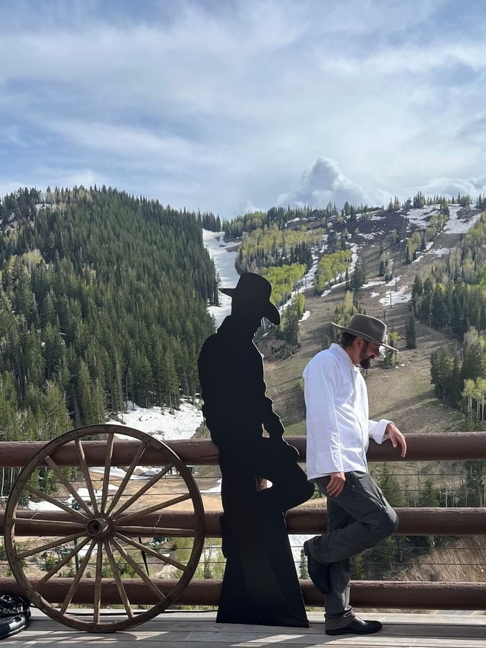 A Chef Near A Cut-Out Cowboy Silhouette at Stein Eriksen Lodge