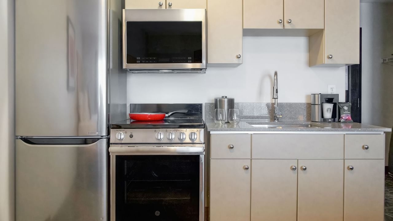 Stainless steel appliances in room