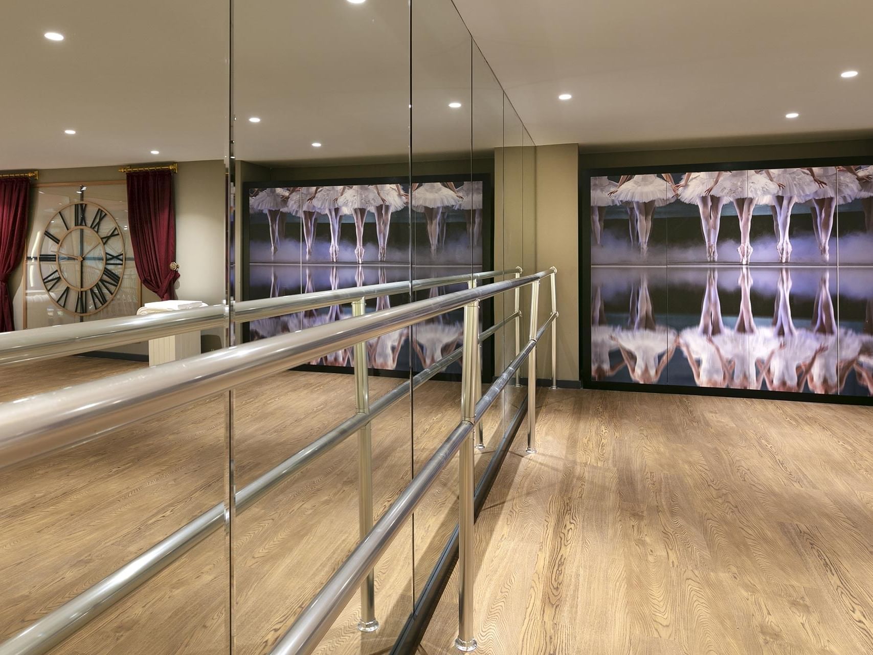 Modern dance studio with mirrored walls at Titanic Deluxe Golf Belek