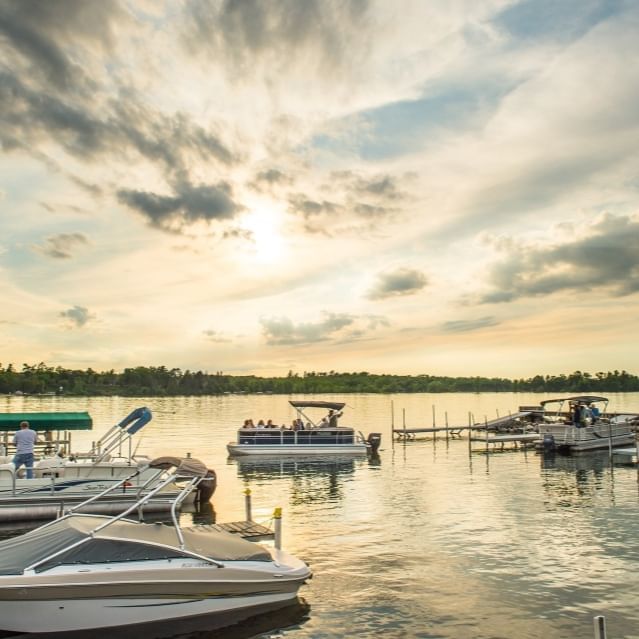 Distant view of boatyard with boats stored at Chase on The Lake