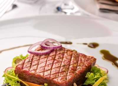 Close-up of Steak tartare dish served at Sternen Oerlikon