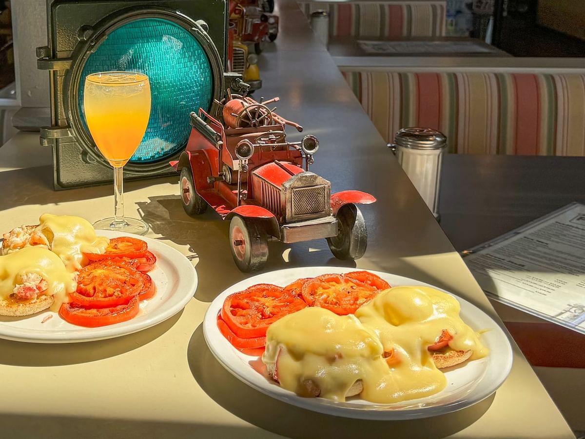 Dishes of food and drinks from Plates Eatery