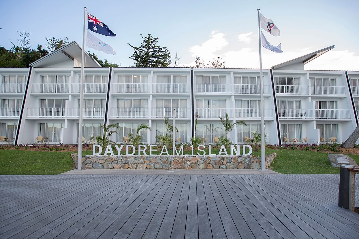 Exterior view of the entrance sign of Daydream Island Resort