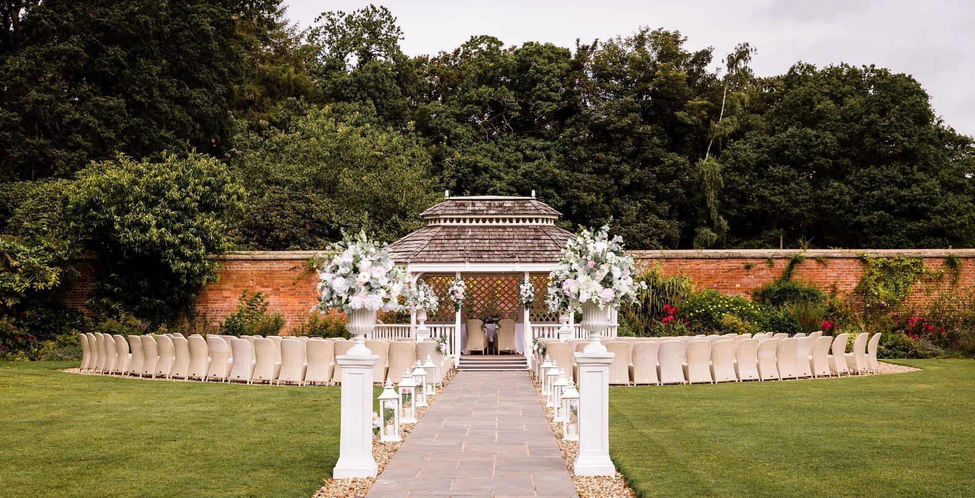 Outdoor wedding setup in Easthampstead Park Hotel