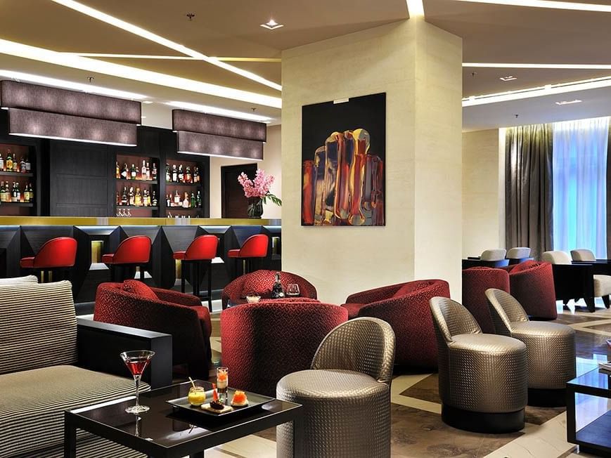 Interior of Lounge & Bar area in Up Café at Extro Hotels
