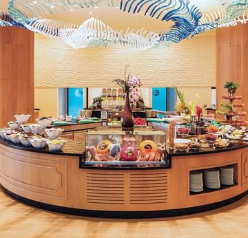 Buffet counter with desserts in Parkfora Main Restaurant at Titanic Deluxe Lara