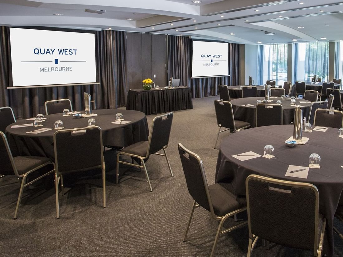 Banquet table arrangement in Southbank 1 & 2 Meeting Room at Quay West Suites Melbourne