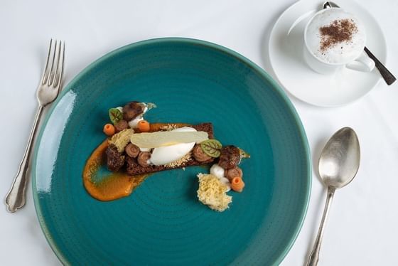 Closeup on a dessert served at Imlauer Schloss Hotel Pichlarn