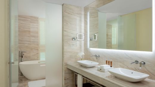 Vanity area in Carole Suite bathroom at Paramount Hotel Dubai