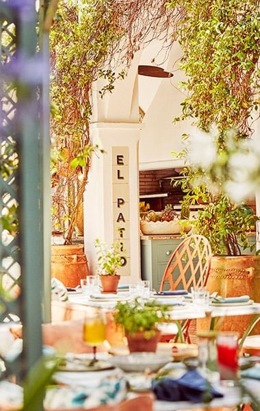 Entrance sign of El Patio restaurant at the Marbella Club