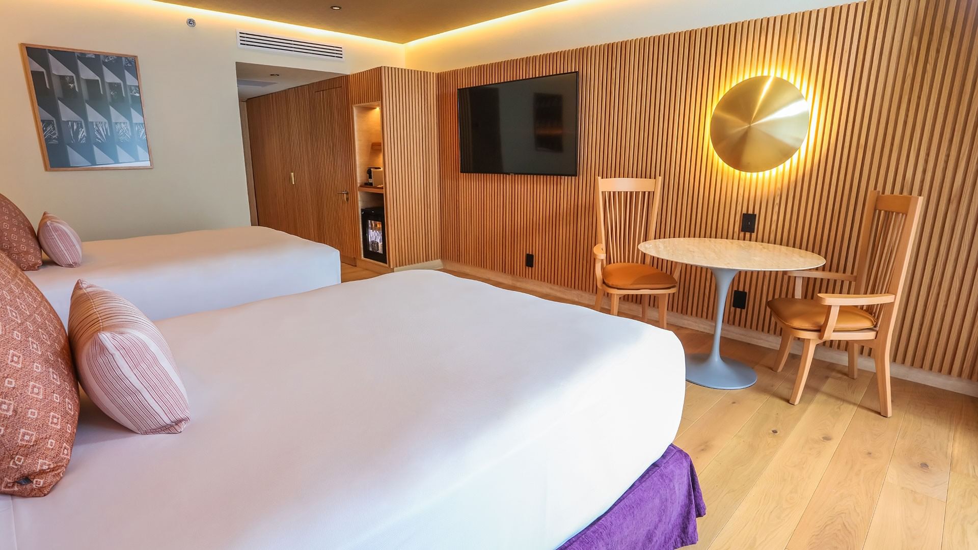 2 Double Superior Deluxe Garden View with wood-panelled walls, and chic furniture at Camino Real Polanco Mexico