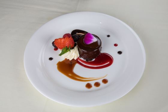 a chocolate and straberry dessert
