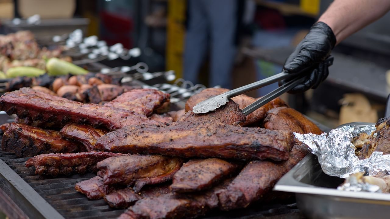 grilled pork ribs with BBQ sauce on top