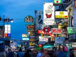 Sign boards in Khaosan Road near Chatrium Residence Riverside
