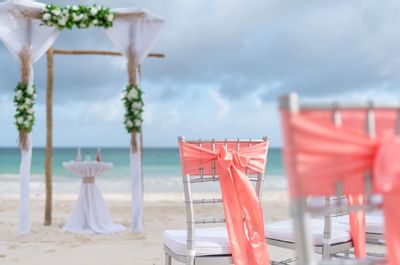 Outdoor wedding set-up on the beach at Bougainvillea Barbados