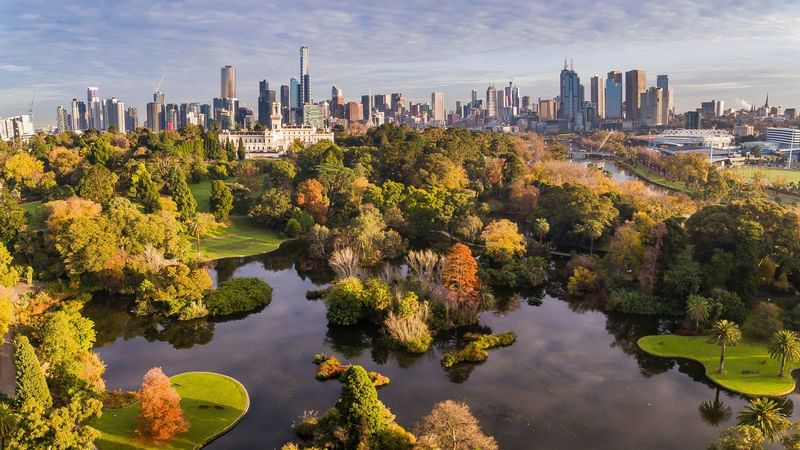 Aerial view of Royal Botanical Gardens near Novotel Melbourne