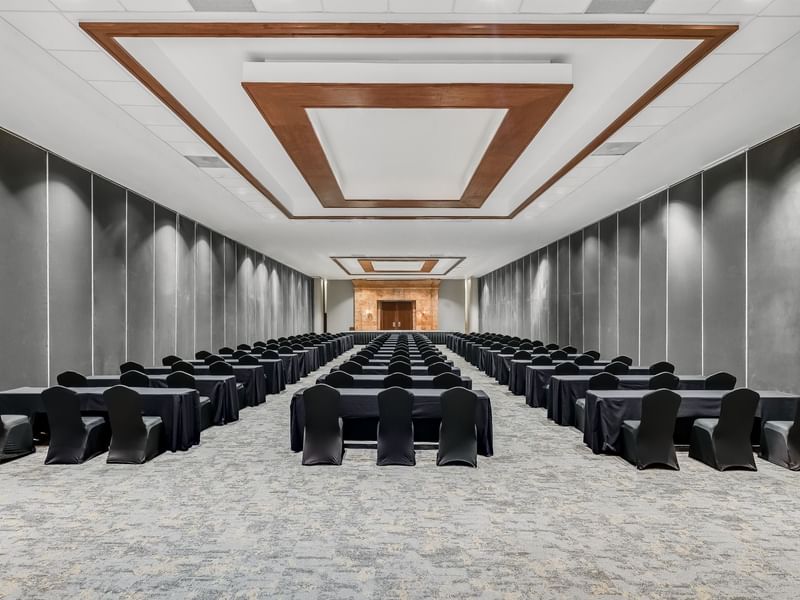 Classroom set-up in Gran Condesa with carpeted floors at Fiesta Americana