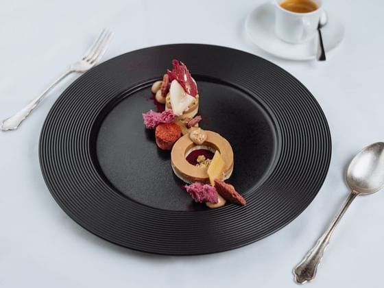 Closeup on a dessert served at Imlauer Schloss Hotel Pichlarn
